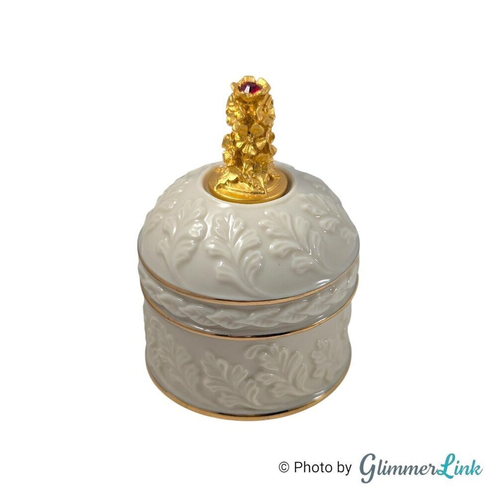 Lenox July Birthstone Trinket Box Ruby Red Crystal Gold Trim Porcelain